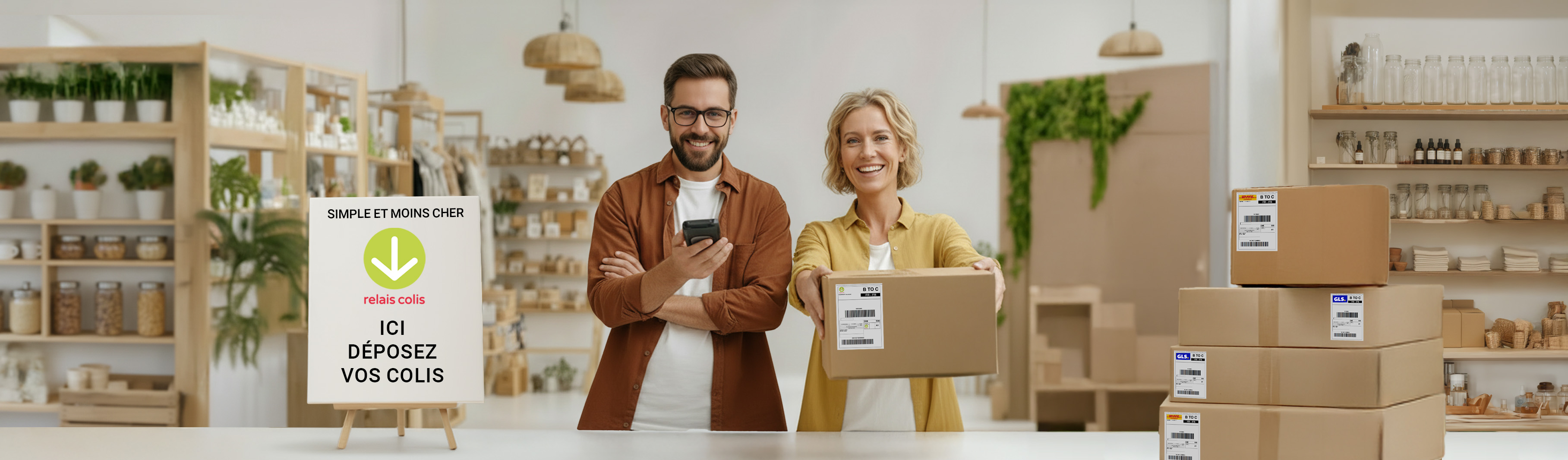 Commerçants partenaires Relais Colis dans leur boutique